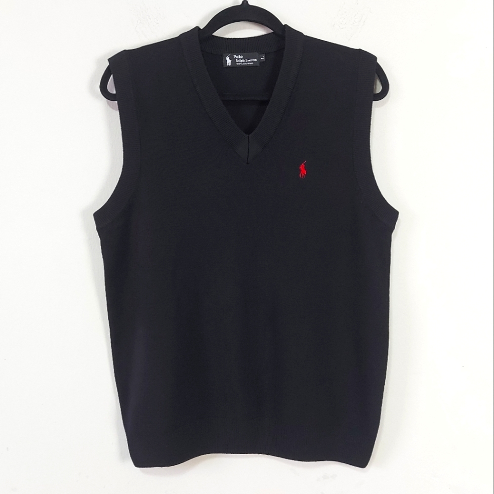 Polo Ralph Lauren Men Cashmere Vest Large Black Preppy Fall Sleeveless Sweater